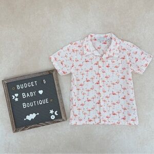 Janie and Jack White Shirt with Pink Flamingo Print